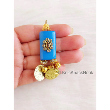 Blue And Gold Beaded Tassels With Gold Coins Latkan, Kundan Beads, Belly Dancing